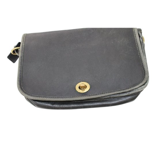 COACH Penny Pocket Black Genuine Leather Gold Classic Turn Lock Small Messenger - Picture 9 of 9